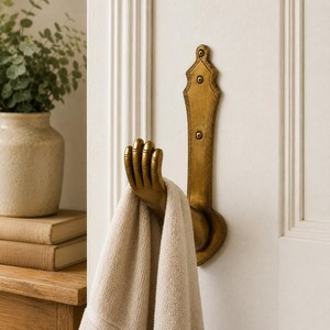 Support mural décoratif pour serviettes de toilette SHUBHAM en laiton massif vintage - Product Image 3