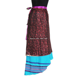 Ethnic Silk Wrap Around <b>Skirt</b> Blue Black <b>Boho</b> Stylish Multi Color Summer Wear Comfortable Fashion <b>Boho</b> Hippie Free Size Gypsy - Product Image 1