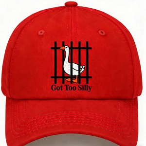 Red Cartoon Goose in Cage Baseball Cap Adjustable <b>6</b>-Panel Dad Hat <b>Got</b> Too Silly Unisex - Product Image 1