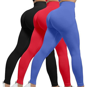 Leggings sans couture taille haute pour femmes, couleur unie, pantalon de yoga et d'entraînement, noir, rouge, bleu - Product Image 1
