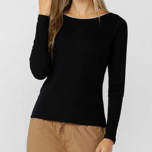 Women Wide Neck Body Fit <b>Compression</b> Ribbed Material Sports Fitness Yoga Shirt Factory Price Custom Logo Long Sleeve - Product Image 4
