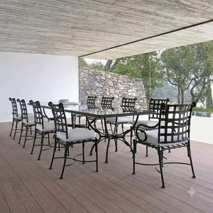 Ensemble de meubles d'extérieur en fer forgé mosaïque méditerranéenne, table et chaises de patio en métal écologique pour 8 personnes - Product Image 4