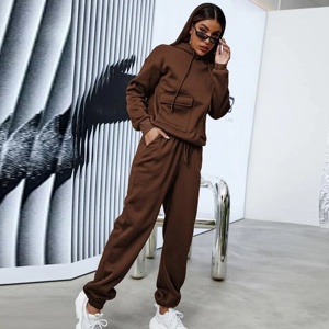 Ensemble 2 pièces pour femme en molleton 100% coton avec logo personnalisé, style urbain, sweat-shirt à col montant, pour l'automne et l'hiver - Product Image 5