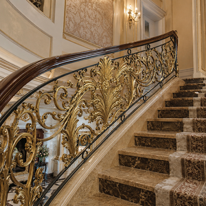 Luxury Gold Wrought Iron Stair Railing Ornate Balustrade Decorative Metal Handrail for Villa Mansion Interior - Product Image 3