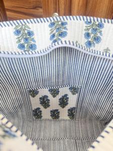 Indian Women's <b>Quilted</b> Cotton Lined Flower Animal Design Screen Printed <b>Tote</b> <b>Bag</b> For Shopping with Zipper Closure - Product Image 4