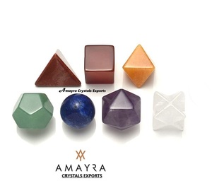 Gemstone 7 Chakra PLATONIC <b>Dice</b> <b>Set</b> Carved Engraved Healing Kit Customization Velvet Bags Wooden Box Waterproof Polished Stones - Product Image 4