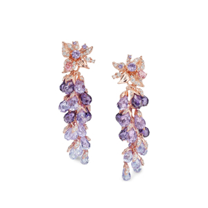 Boucles d'oreilles pendantes en forme de fleur plaquées or rose avec améthyste pour femme, bijoux romantiques de mariage en alliage - Product Image 1