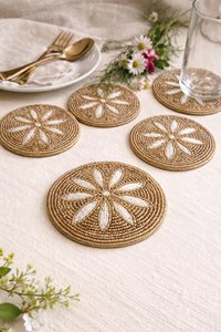 Handmade Bee <b>Beaded</b> Stone <b>Coaster</b> Round Drink Mat for Home Hotel Table Decor - Product Image 2