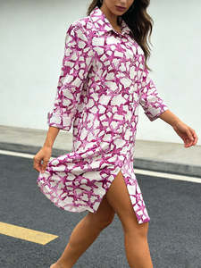 เดรสเชิ้ตผ้าซาตินพิมพ์ลายปลาดาว แขนยาว ติดกระดุม ทรงมิดิ สวมใส่สบาย ระบายอากาศได้ดี ซักได้ เหมาะสำหรับวันพักผ่อนริมชายหาด - Product Image 3