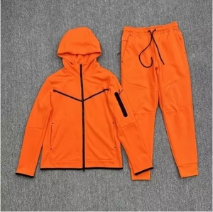 Unisex Yellow Hooded Tracksuit Set Full <b>Zipper</b> <b>Sweatshirt</b> With Side Pockets Casual Wear Autumn Style Solid Color Polyester - Product Image 2
