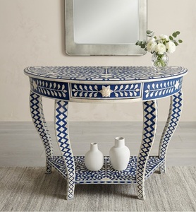 Bone Inlay <b>Console</b> <b>Table</b> Oval Wooden Entryway Desk Agate Inlay Living Room Accent <b>Table</b> - Product Image 1