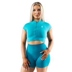 Top Deportivo Corto sin Costuras con Cierre Frontal para Mujer, Manga Corta, para Yoga, Fitness, Ejercicio, Ropa Deportiva Elástica, Personalizable OEM - Product Image 1