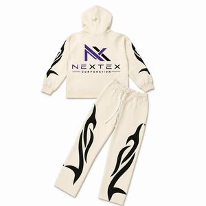 Conjunto de Sudadera con Capucha y Pantalones Deportivos con Estampado Tribal de Llamas para Hombre, 2 Piezas, Ropa Deportiva de Invierno, Estilo Hip Hop, Traje de Felpa - Product Image 5