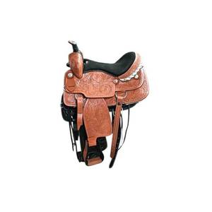 Selle en cuir occidental haut de gamme artisanale avec finition bicolore, siège rembourré en daim noir et motifs floraux complexes gravés à la main - Product Image 1
