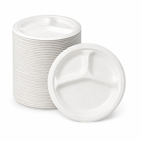 Assiette ronde jetable en bagasse de canne à sucre de 9 pouces, 3 compartiments, pour traiteur, plats à emporter, mariage, fête, légère