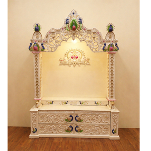 Temple en bois de teck style BAPS avec finition or blanc, Mandir de prière au design moderne, Temple poli noir, Vente directe usine USA - Product Image 3