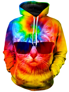 Sudadera con Capucha Tie Dye para Hombre, Corte Regular, Estilo Casual para Otoño, Diseño con Bolsillos, Tejido de Punto, Patrón Espiral en Naranja, Negro y Blanco - Product Image 5