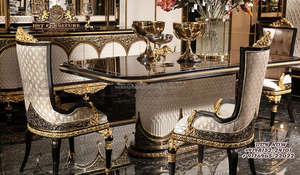 Ensemble de table à manger de luxe en teck massif européen, moderne, sculpté à la main, finition dorée, durable, taille personnalisable - Product Image 6