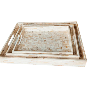 Plateaux de service ronds en bois perlé avec motif émaillé pour la maison, les hôtels et les restaurants, pour servir des aliments, des collations et des boissons - Product Image 4