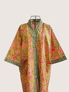 Bata Larga Estampada Floral para Mujer, Manga Tres Cuartos, Cuello en V, 100% Algodón Suave, Estilo Casual de Primavera, Cierre con Cordón - Product Image 3