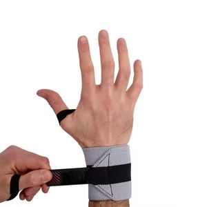 Muñequeras Elásticas de Algodón Profesionales Grises para Gimnasio, Soporte para Entrenamiento, Estabilizador de Fuerza, Correa Ajustable - Product Image 3