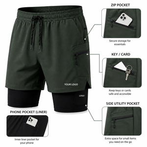 Custom Branded Double <b>Layer</b> Gym Shorts Featuring Compression Inner Tights and Side Pockets Perfect for Running and Outdoor Wear - Product Image 4