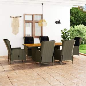 Set da pranzo da 7 pezzi in Poly Rattan marrone con cuscini mobili da esterno - Product Image 1