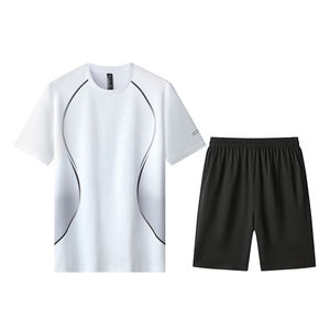 Ensemble de short et t-shirt de sport pour homme, personnalisable avec logo, 2 pièces, pour la course à pied et l'entraînement estival - Product Image 4