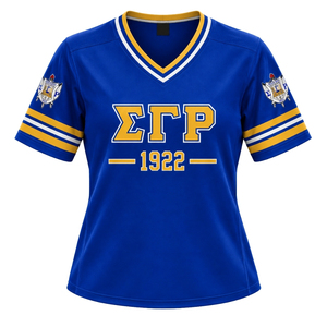 Maillot de hockey Sigma Gamma Rho pour femmes, bleu royal, avec motif Poodle personnalisé, col en V, manches courtes, uniforme d'équipe athlétique de sororité grecque - Product Image 1