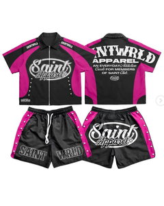 Conjunto de 2 Piezas de Ropa Urbana de Verano para Hombre, Personalizado con Letras Impresas, Transpirable, Tejido de Punto, 100% Algodón, Camiseta Holgada y Pantalones Cortos, Estilo Hip Hop - Product Image 2