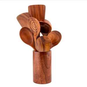 Ensemble d'ustensiles minimalistes en bois de frêne 4 pièces, cuillères de cuisine et spatules ajourées artisanales pour cuisines haut de gamme - Product Image 4