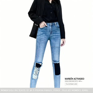 Pantalons pour femmes grandes tailles, coupe slim, taille haute, jeans stretch, pantalon crayon, style décontracté, tailles XL à 4XL, jeans en denim pour femmes - Product Image 3