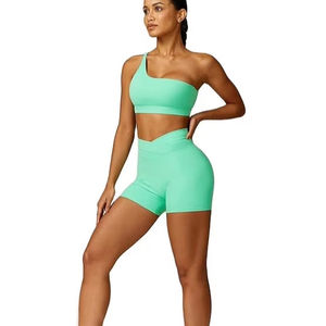 Best Quality Custom Made 2-Piece Yoga Set Crop <b>Top</b> Bra Shorts Anti-Bacterial Breathable Quick Dry Eco-Friendly - Product Image 1