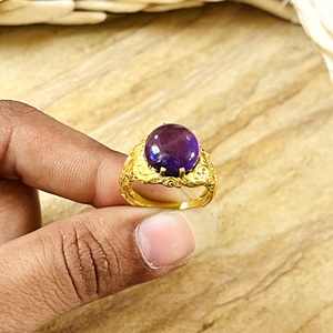 Latest Design Amethyst <b>Ring</b> Boho Brass <b>Rings</b> Women 18k <b>Gold</b> Plated Floral Statement Band Ethnic <b>Cocktail</b> <b>Ring</b> Wholesale/OEM/ODM - Product Image 2