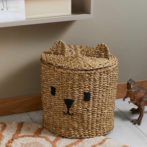 Panier de rangement artisanal en jonc de mer avec couvercle, motif visage d'ours mignon, idéal pour chambre d'enfant et crèche - Meilleure vente - Product Image 2