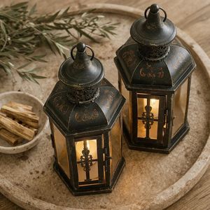 Vintage Style Metal <b>Lantern</b> <b>Candle</b> Holder Rustic Farmhouse Table Decor Distressed Wedding Centerpiece Outdoor Patio <b>Lantern</b> Gift - Product Image 5