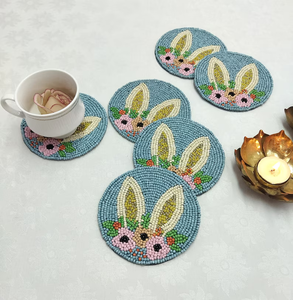 Handmade Bunny Ears With Flowers Round Beaded Coaster - Set of 6 by Creative Art Zone - Product Image 5