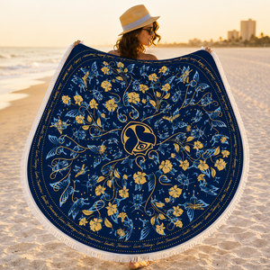 Toalla de Playa Redonda Grande con Borlas de Secado Rápido, Hermoso Diseño Estampado, Color Azul, Toalla Redonda con Mandala para la Playa - Product Image 5