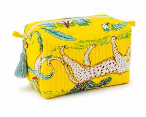 Bolsa de cosméticos con estampado animal amarillo, tamaño mediano, cierre de cremallera, estilo bohemio, bolsa de viaje textil portátil - Product Image 1