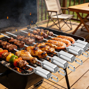 Hanging Tikka Barbecue Flat Metal <strong>Meat</strong> Solid Steel Kabab Maker <strong>Cocktail</strong> Wire Flexible Grill 35cm BBQ <strong>Skewer</strong> - Product Image 2