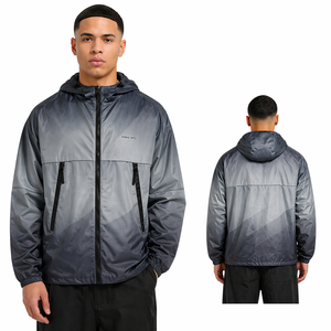 Wholesale Custom Gray Hooded Windbreaker <b>Jacket</b> Lightweight Waterproof Zip Up Streetwear Y2K OEM Supplier USA men's <b>jackets</b> - Product Image 4