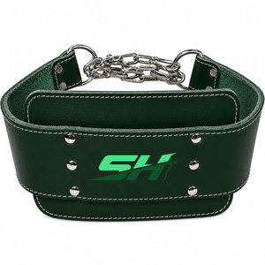 High Performance Fitness Wear Custom Dip Belt Genuine Leather <b>Adjustable</b> Carabiner Waistband Support For Strength Training Use - Product Image 1