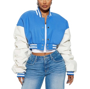Premium Quality Custom Logo Women's Cropped Varsity Jacket Genuine Leather Sleeves Wool Body Women University College Jacket - Product Image 3