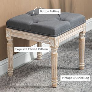 Pouf Vintage 40 cm con Seduta Trapuntata Grigia e Gambe in Legno Rustico per Ufficio e Soggiorno - Product Image 4