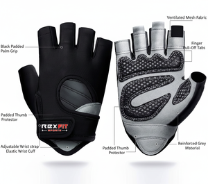 Wholesale Half <b>Finger</b> Gym Gloves Black Mesh Adjustable Wrist <b>Strap</b> Weight Lifting Unisex Fitness Hook Loop Closure Gloves - Product Image 5