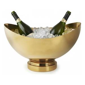 <b>Gold</b> Brass Oval Boat Shape Champagne <b>Ice</b> <b>Bucket</b> Pedestal Wine Chiller Punch Bowl for Wedding Bar Party Barware - Product Image 6