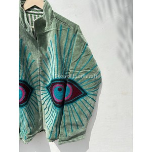 Eye Embroidery Suzani Jacket Handmade Velvet Winter Unisex Jacket <b>Coat</b> Boho Chic Jacket Two Side Pocket - Product Image 2