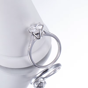 Classic Round Brilliant Cut Diamond Engagement Ring 18K Solid Gold Rhodium Plated Prong Setting Women's Fine Jewelry - Product Image 6