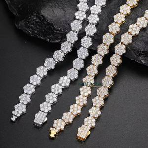 Men's S925 Filled Moissanite Flower Necklace Round Brilliant Cut Prong Setting Hiphop Statement Bead <b>Chain</b> Everyday Wear - Product Image 5