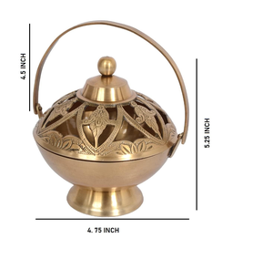 Quemador de Incienso Tradicional de Latón Loban Dhoop Dani con Asa, Hecho a Mano, para Puja, Havan, Decoración del Hogar y Rituales Espirituales - Product Image 2